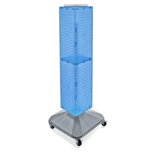 4-Sided Pegboard Floor Spinner Rack w/ Wheels. Blue 8"W x 48"H